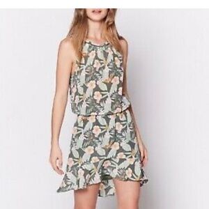 Joie Green Silk Tropical Floral Print Sleeveless Sabera Dress